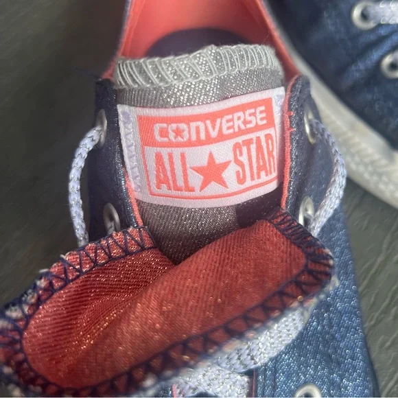 CONVERSE METALLIC BLUE SNEAKERS GIRLS SIZE 3 - Picture 5 of 11